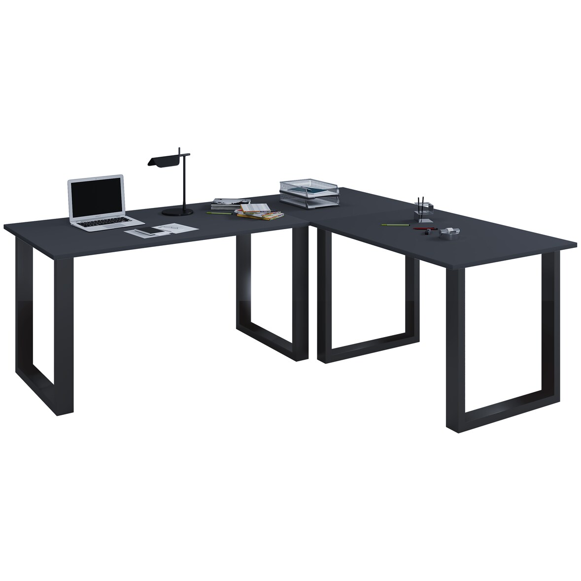 VCM Schreibtisch Lona Schwarz / Anthrazit H. 76 x B. 160 x T. 130 cm