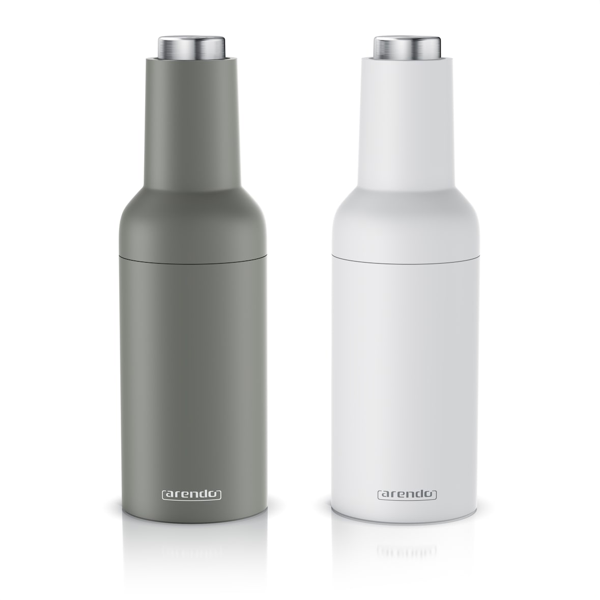 Arendo elektrische Salz- & Pfeffermühle, weiß/grau, Batterie, LED-Licht, Keramikmahlwerk, einstellbar