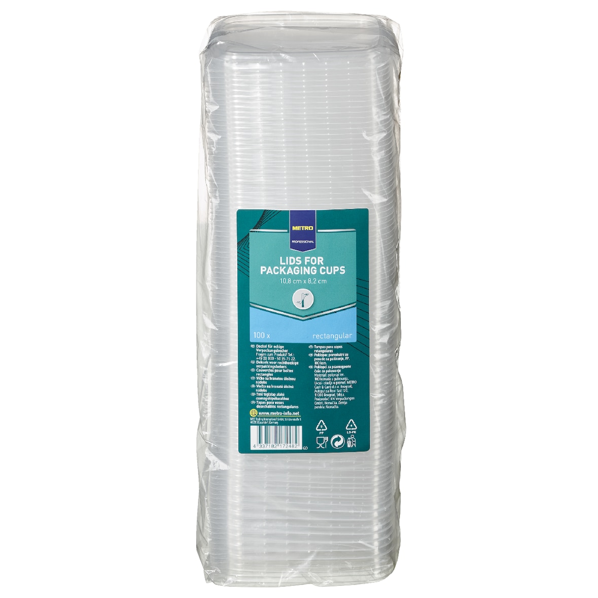 METRO PROFESSIONAL Verpakkingsdeksel, polypropyleen, 10.8 x 8.2 cm, rechthoekig, voor 500 ml bekers, anti-kantelbeveiliging, 100 stuks