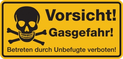 Hinweisschild, Vorsicht! Gasgefahr!, 170x350mm, Alu geprägt - 350x170x0.45 mm Aluminium geprägt