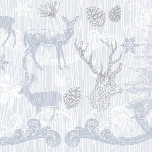Mank XL Serviette Airlaid Bruno in Grau-Silber, 48 x 48 cm, 50 Stück - Weihnachten Hirsch Tannenzapfen