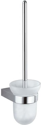 Ein Wand-WC-Bürstenhalter aus Glas und Metall.