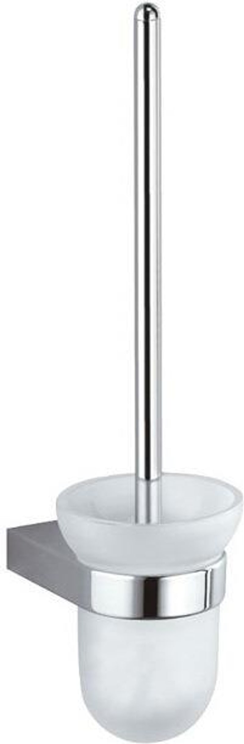 Ein Wand-WC-Bürstenhalter aus Glas und Metall.