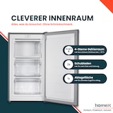 thumbnail of homeX Gefrierschrank, Tiefkühlschrank klein - 60L Nutzinhalt, 4-Sterne Gefrieren, Freezer kompakt, freistehend, silber