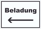 thumbnail of Beladung Schild mit Text und Richtungspfeil links Transport Fracht waagerecht A6 Rückseite selbstklebend