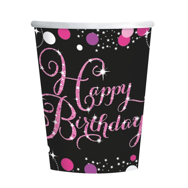 Happy Birthday 8 glitzer Becher pink schwarz