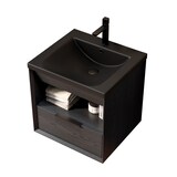thumbnail of Waschtisch 51x51x47 Unterbauwaschbecken Keramik Schwarz+Dunkleiche Soft-Close Schublade Offenes Regal Badmöbel Vorgefertigt