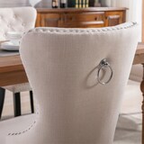 thumbnail of Esszimmerstuhl Polsterstuhl Set 2 Beige 97x53x54 cm mit Leinenbezug Knopfheftung Chromring und Nagelkopfbesatz Massivholzbeine verstellbar