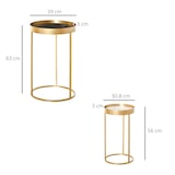 thumbnail of HOMCOM Conjunto de 2 mesas de centro modernas empilháveis ​​Estrutura metálica dourada  Ø39x63 cm e Ø30.8x56 cm Parte superior preta e branca