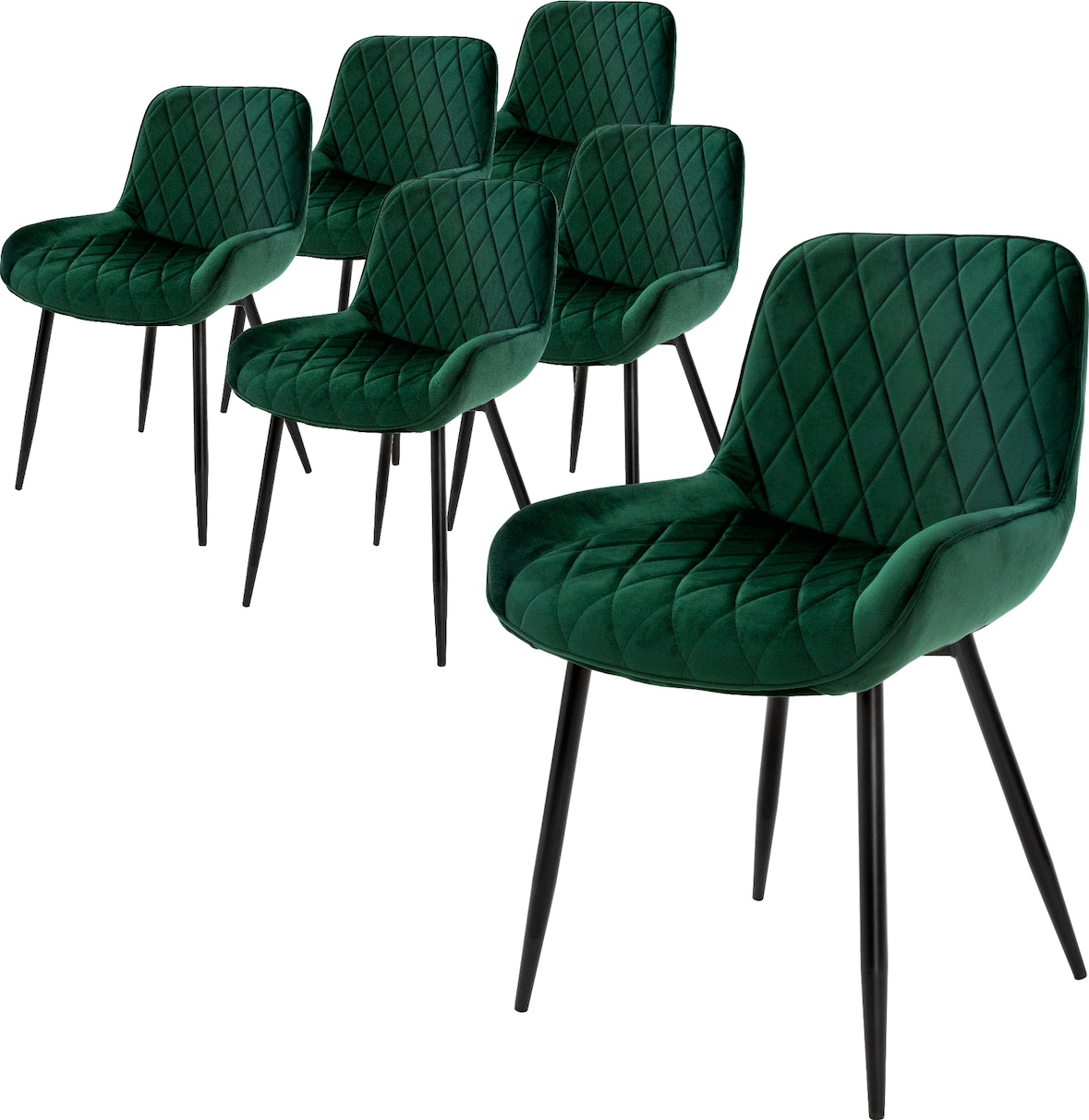 ML-Design Esszimmerstühle 6er Set, Dunkelgrün, mit Rücken- & Armlehnen, Samtbezug & Metallbeine, Polsterstühle für Esszimmer, Küche & Wohnzimmer