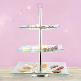 thumbnail of Relaxdays Etagere, 3-stöckig, eckig, Cupcakes, Kekse, Snacks, Obst, Glas, Edelstahl, Servierständer, transparent/silber