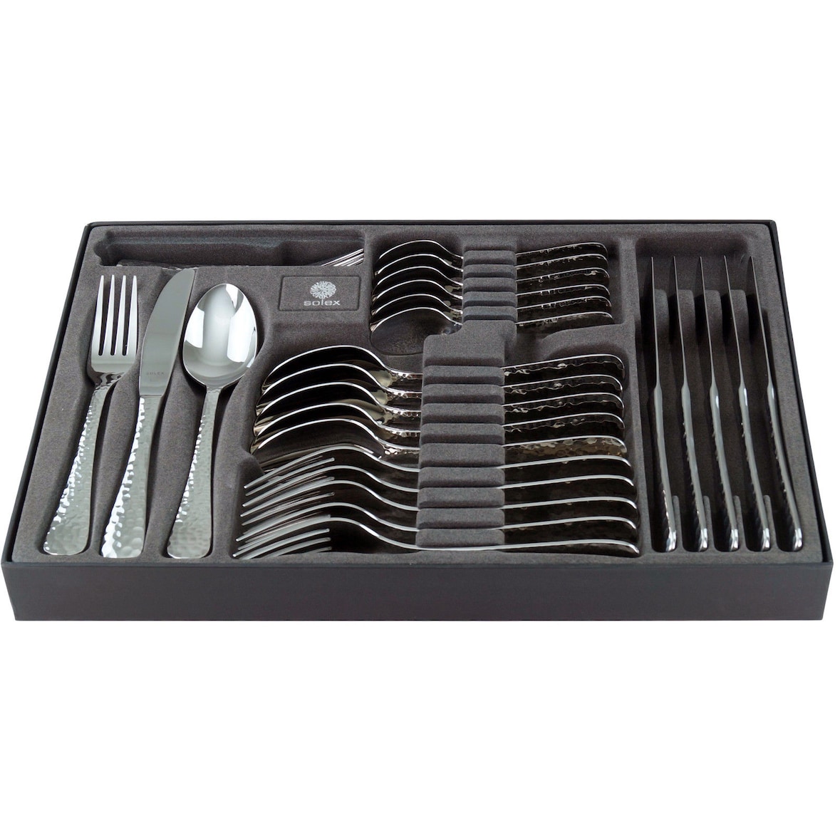 Solex Lena Besteckset 30 teilig für 6 Personen Hammerschlagoptik in Besteckbox