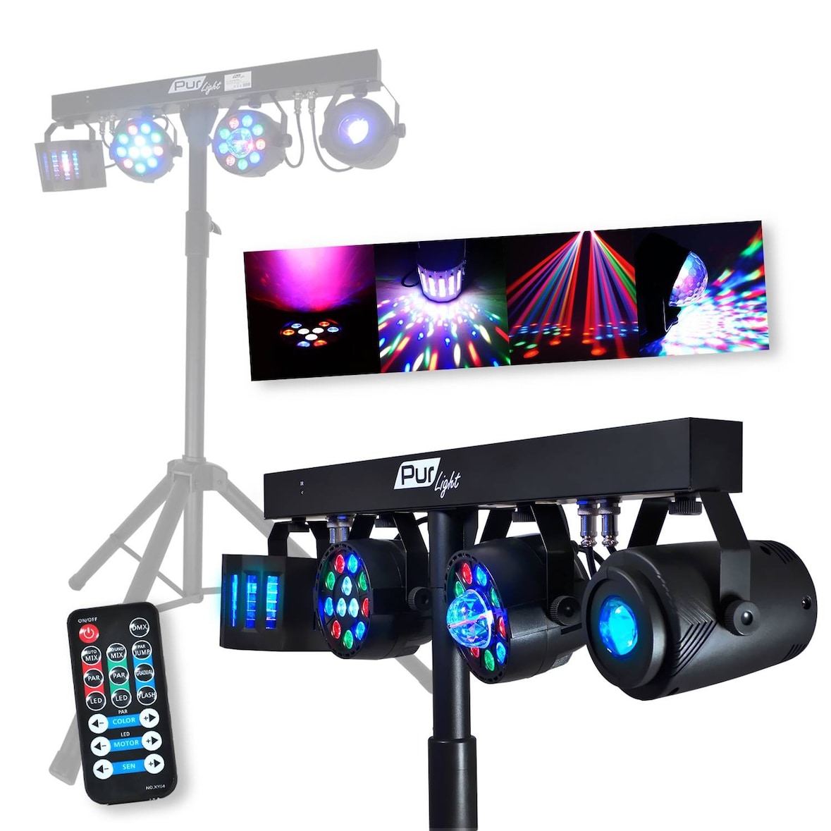 Pur Light EUPHORIA Reconditionné / occasion : Portique + 4 effets lumière PAR/ASTRO/BEAM/DERBY + Télécommande - DMX