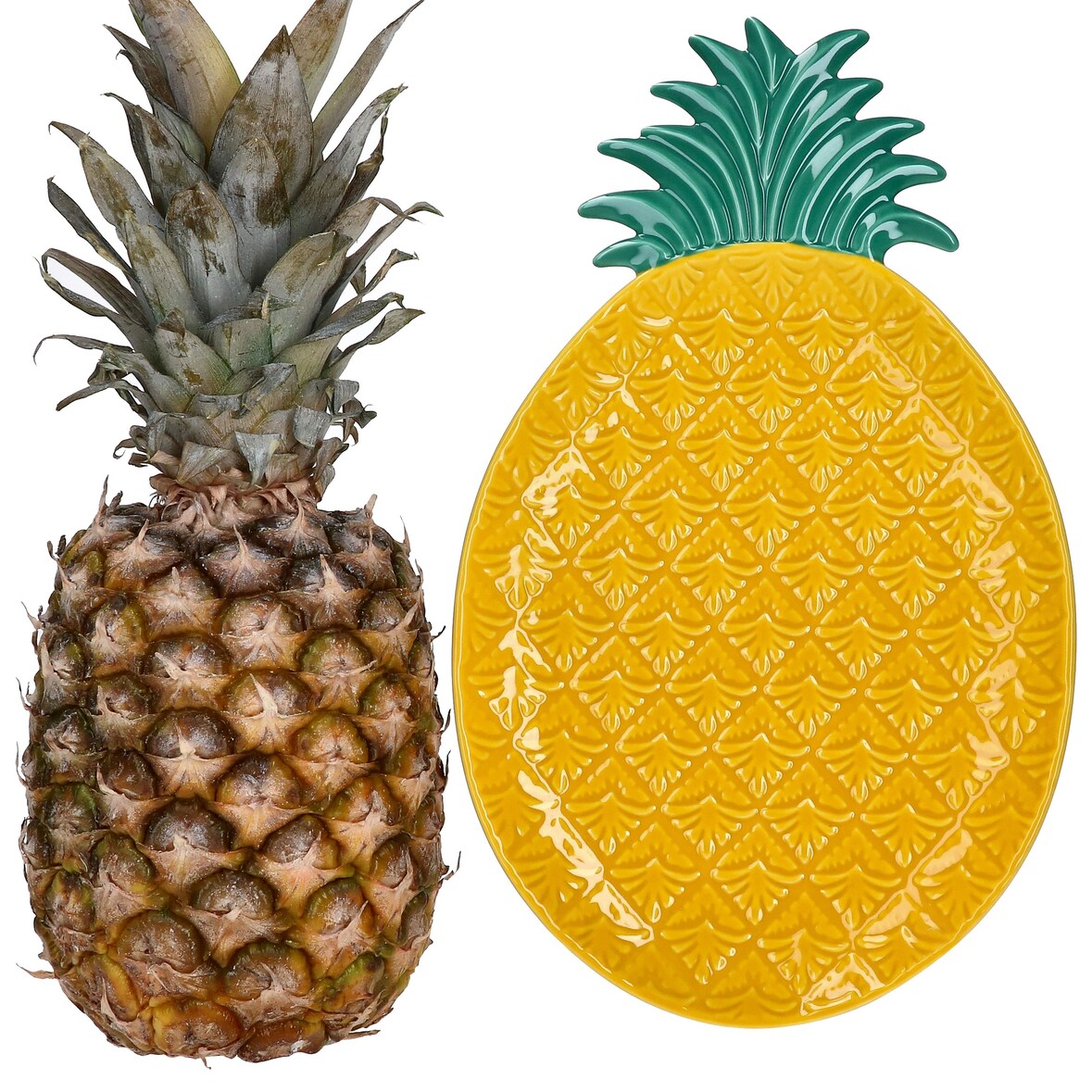 Pina Teller klein flach Ananas-Relief Kuchen Obst Sommer Party 3D-Look bunt