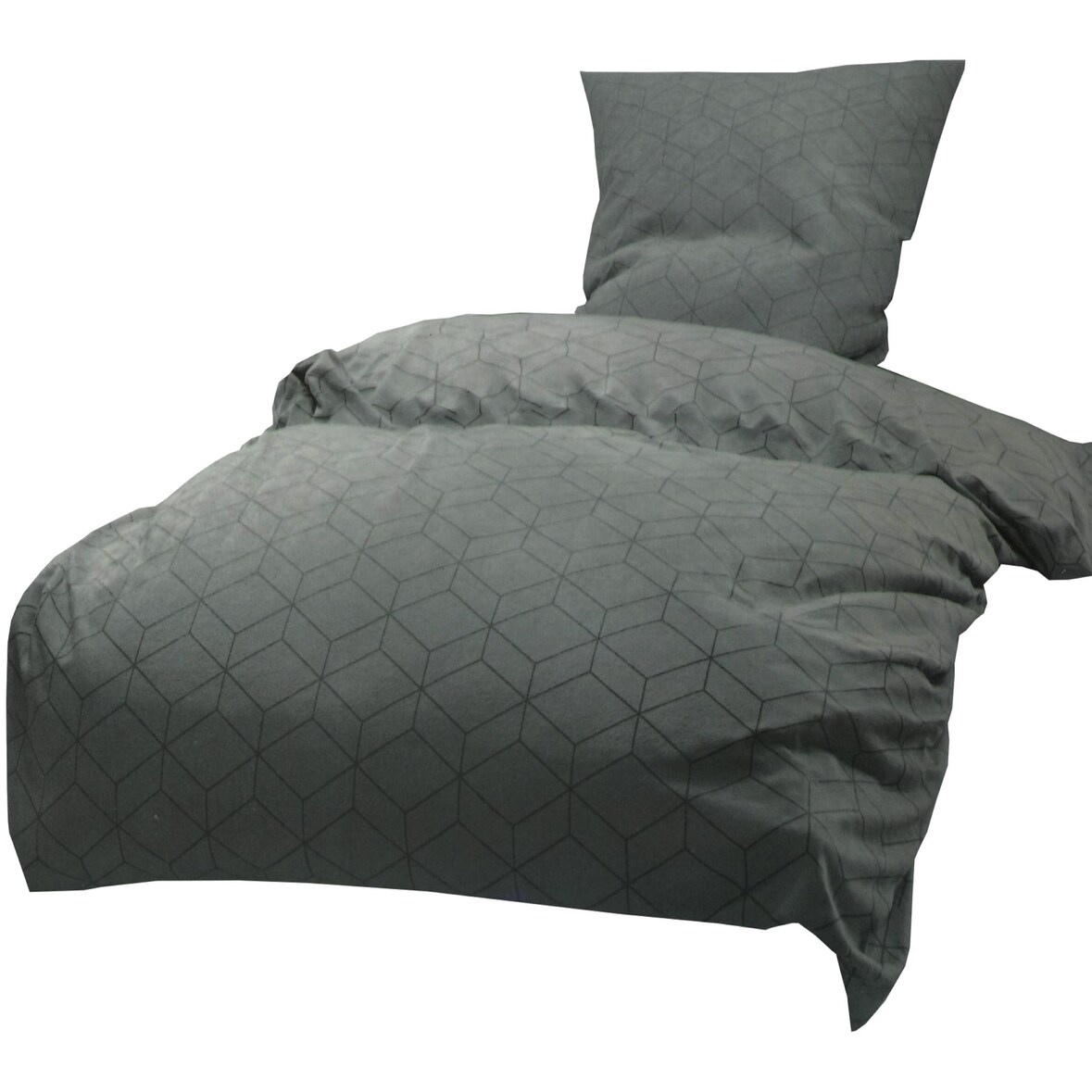Bettwäsche 155x220 Velours Set Mikrofaser Grau Anthrazit Karo Rauten Design 4 teilig