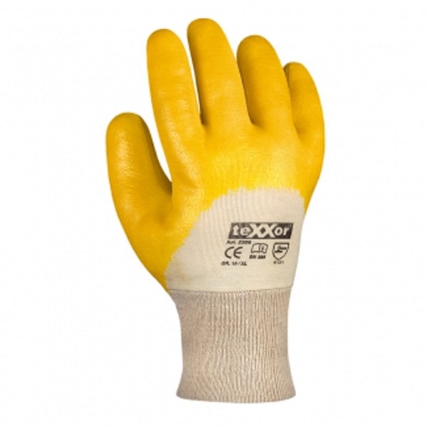 12 Paar teXXor® Nitril-Handschuhe mit Strickbund, Arbeitshandschuhe, Nitrilhandschuhe, Gelb - Größe 9 (L)