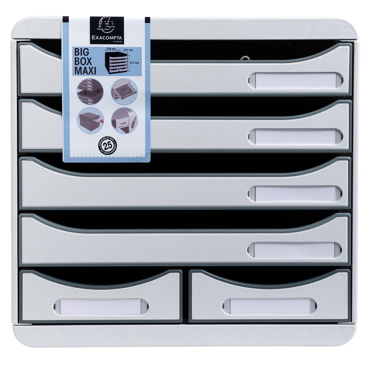 Exacompta - Réf. 312740D - BIG-BOX MAXI - Caisson de rangement à 6 tiroirs - Dimensions extérieures : P 34,7 x l 27,8 x H 27,1 cm - Gris lumière