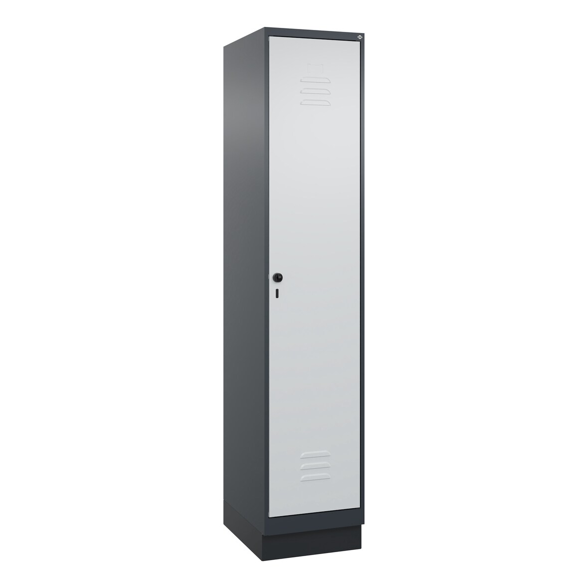 C+P Spind Classic PLUS, Sockel, 1 Abteil, HxBxT 195x40x50cm, Sicherheitsdrehriegel, Anthrazit/Hellgrau von PROREGAL