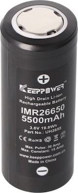 thumbnail of IMR 26650 Li-Ion Akku 5500mAh 3,6V - 3,7V  15A konstant Abmessungen 66,5 x 26,3 mm