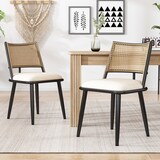 thumbnail of Esszimmerstuhl Set 2 Schwarz 80x48x46 cm mit Rattan Rückenlehne und PU Sitzkissen, Metallgestell, leichtes modernes Design für Essbereich