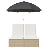 thumbnail of vidaXL Ligbed 2-persoons met kussens en parasol poly rattan beige