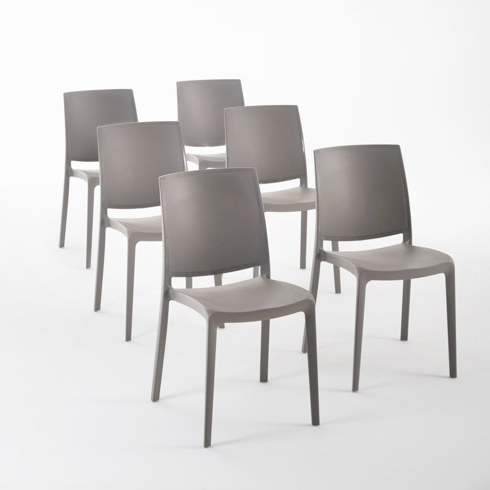 Set 6 Chaises en polypropylène avec fibre de verre empilables pour extérieur et jardin, bar et restaurant, cuisine  moderne - CARMEN - Tourterelle