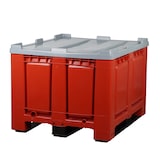thumbnail of Palettenbox mit Deckel LxBxH: 1200 x 1000 x 790 mm geschlossen mit 3 Kufen in rot