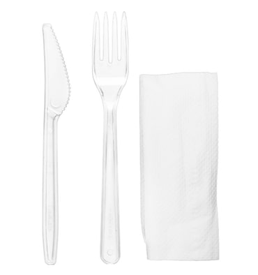 MONOUSO - Set Posate Riutilizzabili PS Forchetta, Coltello e Tovagliolo (25 Pezzi)