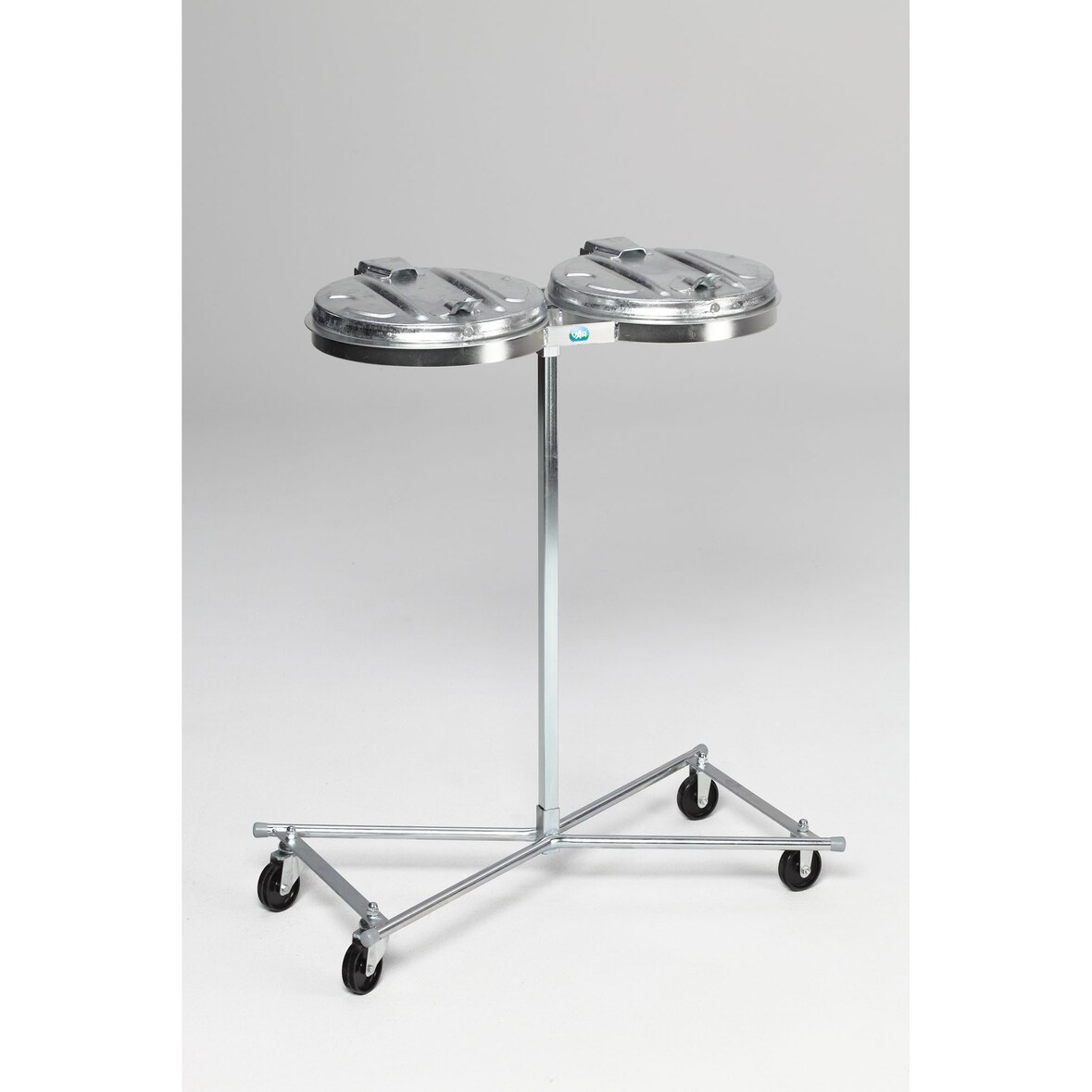 PROREGAL Robuster Doppel-Abfallsammler mit Metall-Deckel | Fahrbar | 2x 120 Liter, HxBxT 102x86x48cm | Stahl | Verzinkt-Verzinkt | Mülleimer