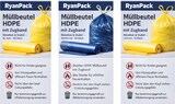 thumbnail of RyanPack Müllbeutel HDPE mit Zugband – Reißfest & Stabil – 60x65 cm – 12µ – Gelb – 50 Stück