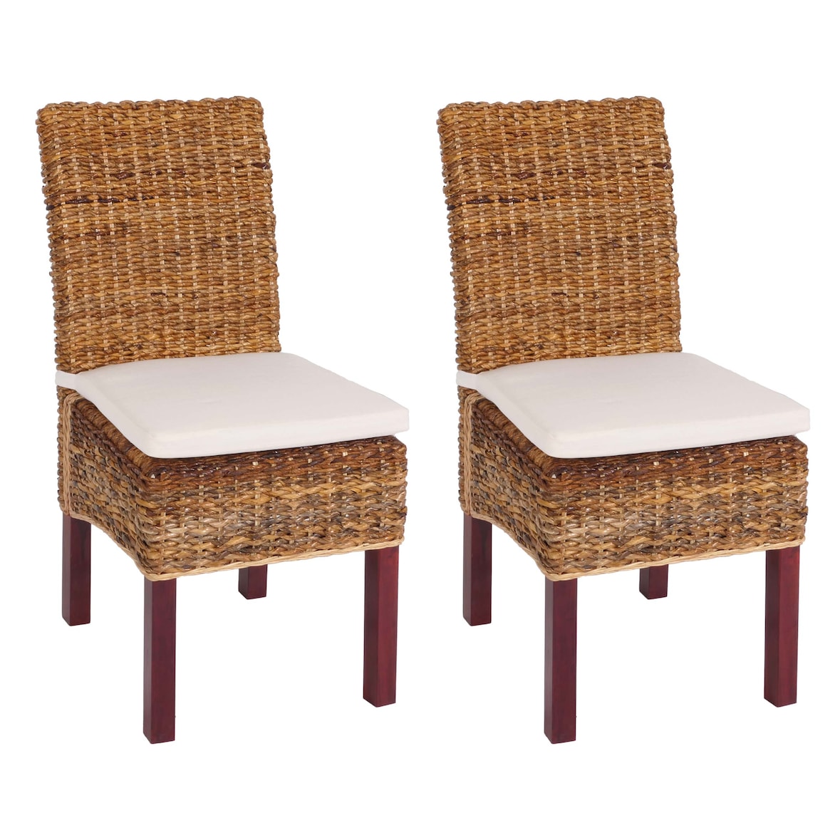 Lote de 2 sillas de comedor silla de mimbre M69 silla BALI mimbre plátano ~ light, con cojín