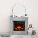 thumbnail of Camino elettrico caminetto da terra BELLINI in legno effetto Cemento Made in Italy L96 x P35 x H96