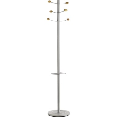 Portemanteau Bouquet, 6 patères + parapluies, en acier et bois, coloris gris métal/hêtre