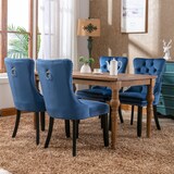 thumbnail of Esszimmerstuhl Set 2 Samt Blau 95x50x47 cm mit hoher Rückenlehne Zierknöpfen und Nieten Massivholzbeine Schaumstoff Federkern modern