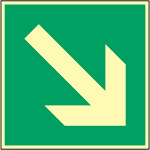 Schild Richtungsangabe schräg, Kunststoff, langnachleuchtend, 160-mcd, 148x148 mm