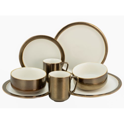 CreaTable Modern Industrial Weiss-gold Kombiservice 8-tlg Steinzeug