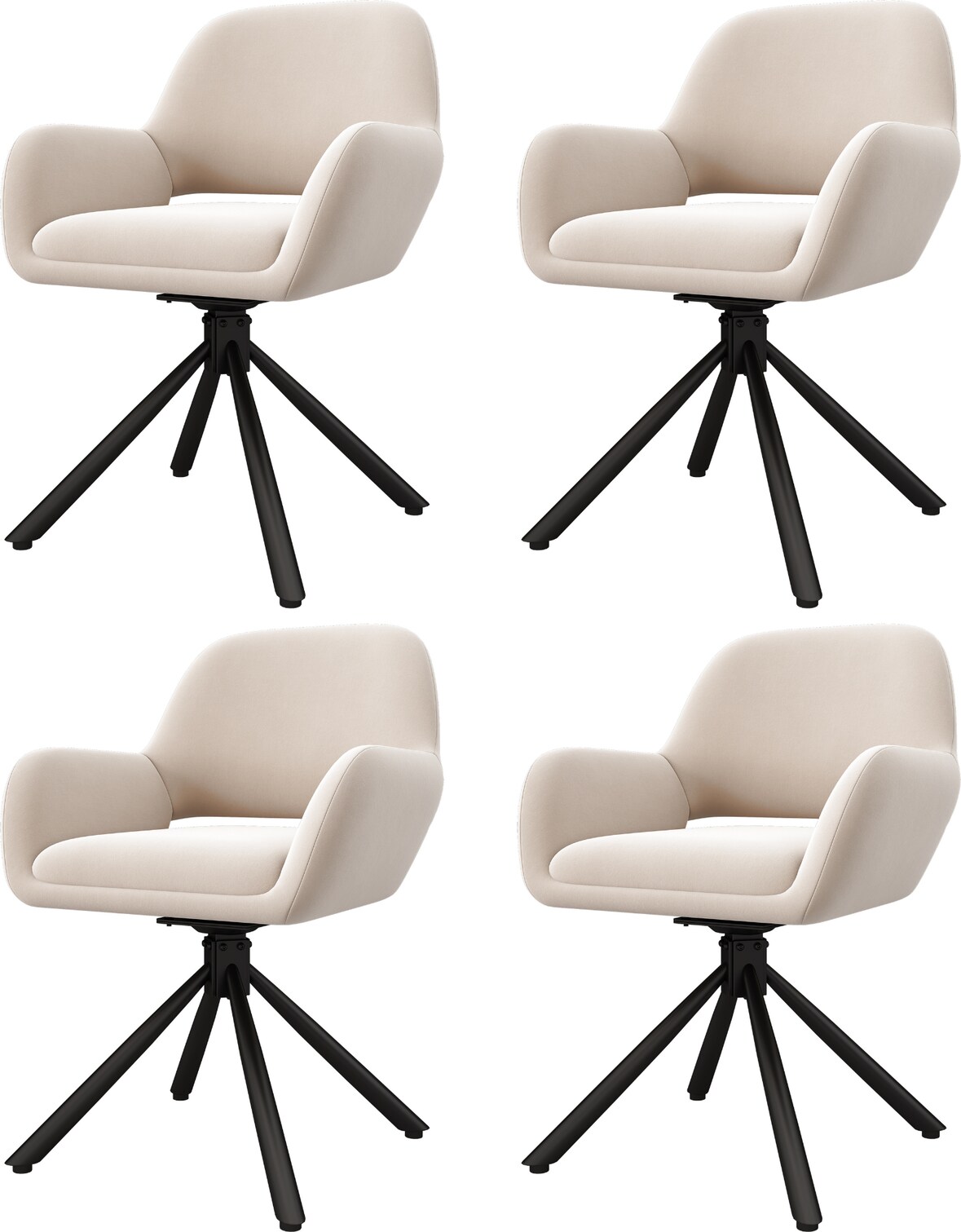 Drehbare Esszimmerstühle 4er-Set aus Samt in Beige mit Armlehnen, modernes Design, belastbar bis 150 kg