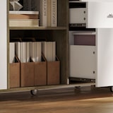 thumbnail of HOMCOM cajonera de oficina con ruedas 3 cajones cajonera para escritorio con estación de carga cerradura y estantes 100x40x65,5 cm marrón grisáceo