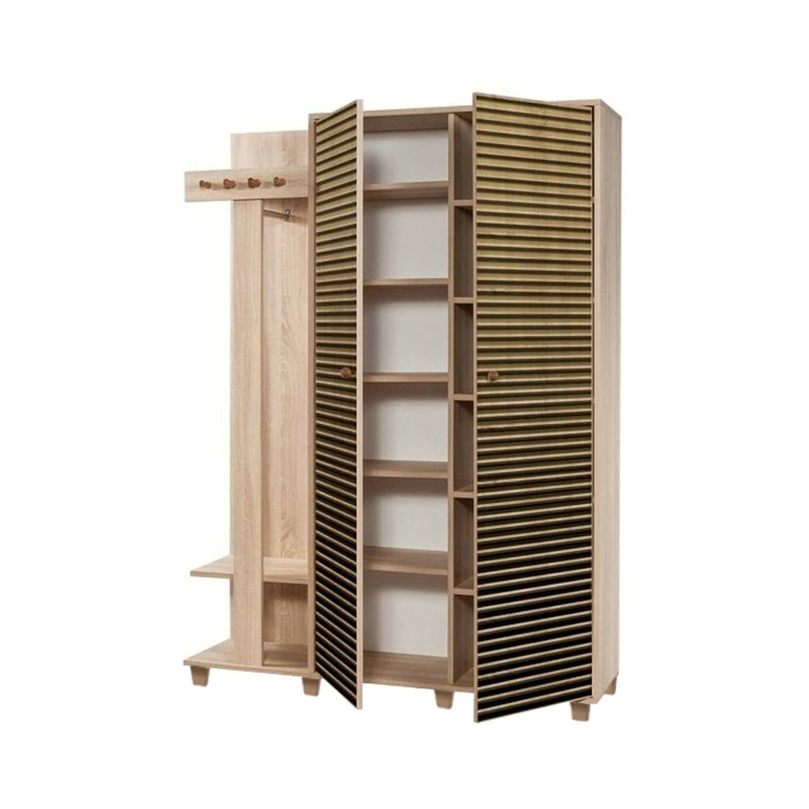 Dmora Eingangsmöbel Dpionett, Moderner Eingang, Wandgarderobe, Multifunktions-Aufbewahrungskonsole, 135x36h194 cm, Eiche