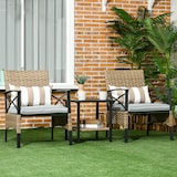 thumbnail of Outsunny Conjunto Mesa y 2 Sillas de Jardín de Ratán 3 Piezas con 2 Cojines