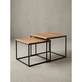 thumbnail of Wohnzimmertisch 2er Set Akazie Massivholz / Metall Beistelltisch Eckig, Design Couchtisch mit Metallbeine Sofatisch, Tischset 2-teilig