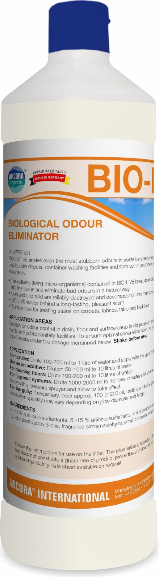 ARCORA Biologischer Reiniger und Geruchstilger BIO-LIVE, 1L