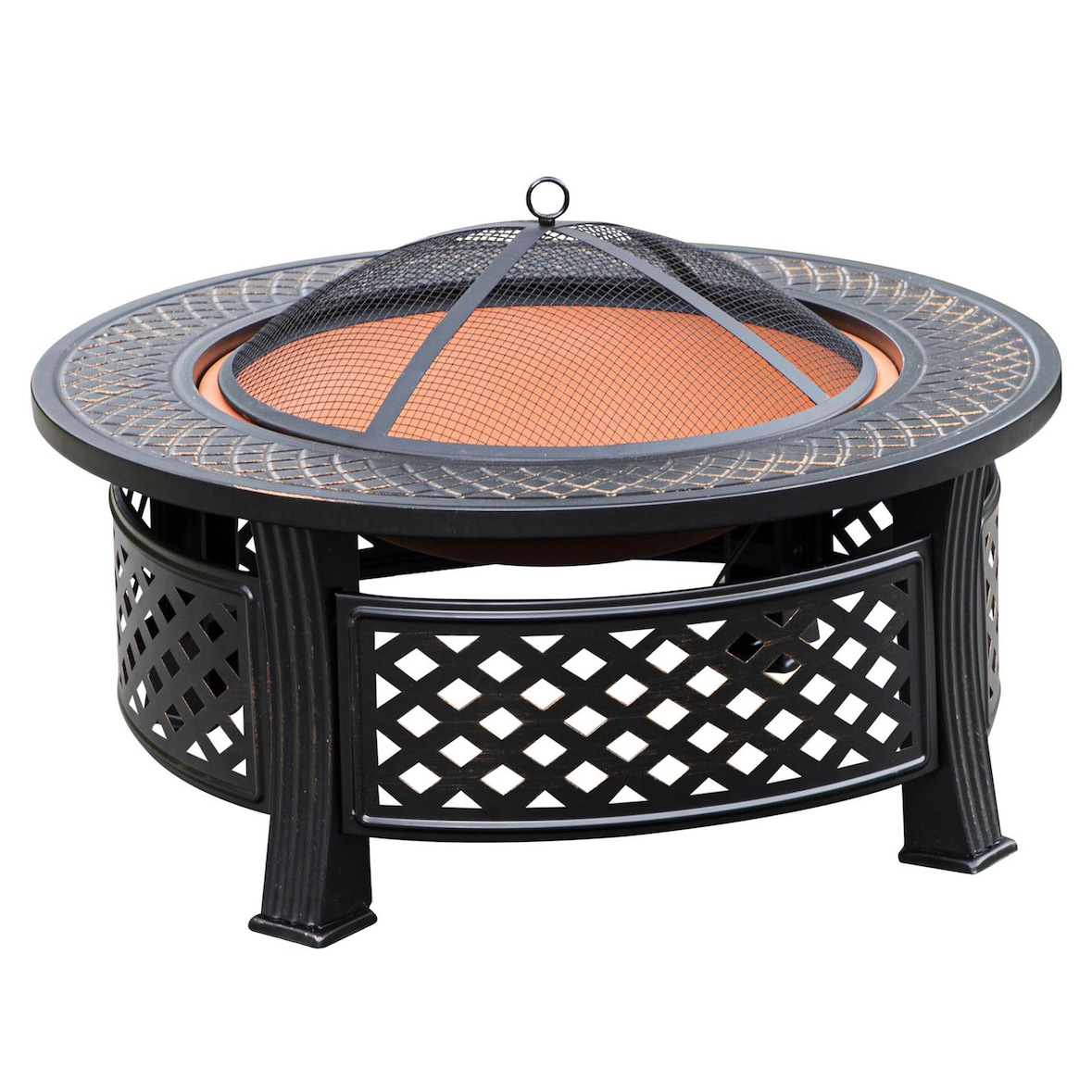 Feuerstelle rund 81cm mit Grillplatte, Gitterdeckel und Schürhaken