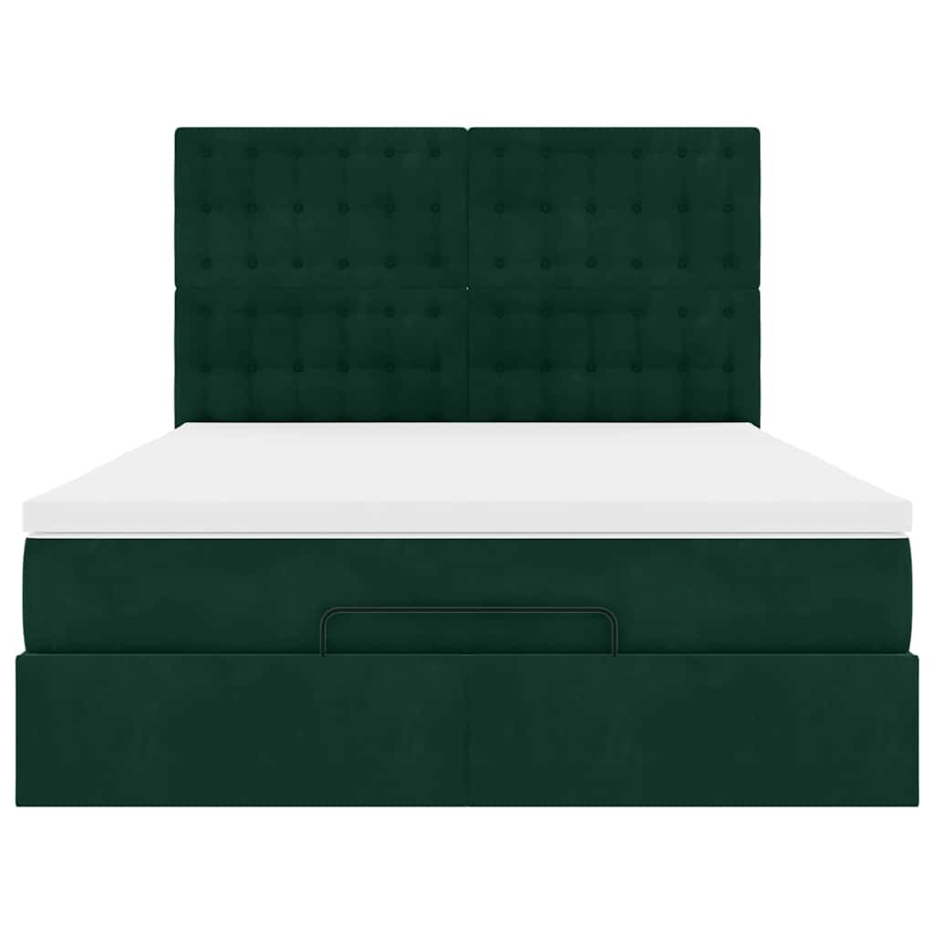 vidaXL Ottoman-Bett mit Matratzen & LEDs Dunkelgrün 140x200 cm Samt