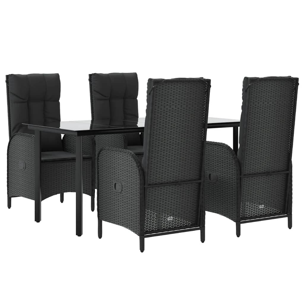 HELLOSHOP26 - 5 piezas de muebles de comedor de jardín y cojines, resina tejida negro 02_0014866