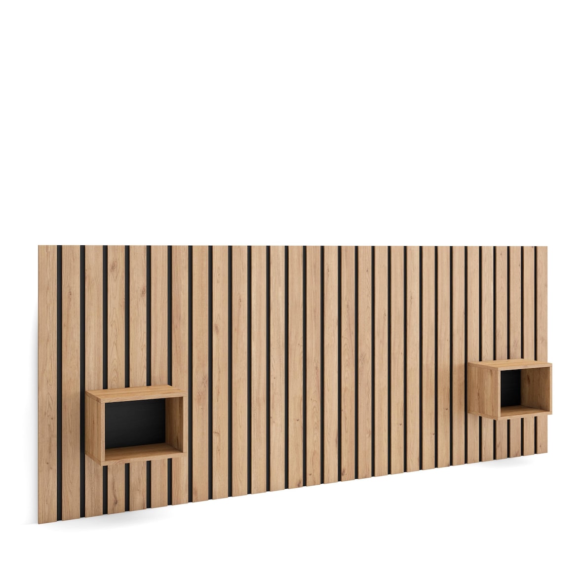 Cabecero con mesitas, 258x107x3cm, Cama de 150,160,180cm, Con almacenamiento, Roble _470_1