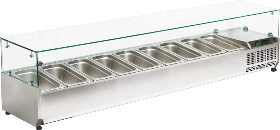 Zutatenkühlschrank mit vitrine mit 9 gn 1/3-150 behältern - 2000x395x440 mm - 160 W 230/1V - 791320CV Eurast