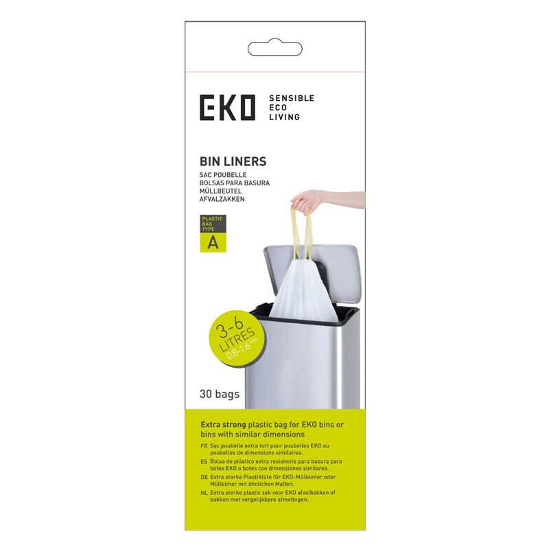 Extra starke perfekt passende Abfallbeutel mit Zuggurt | 3-6 Liter | 24 Pakete je 30 Beutel | Weiß