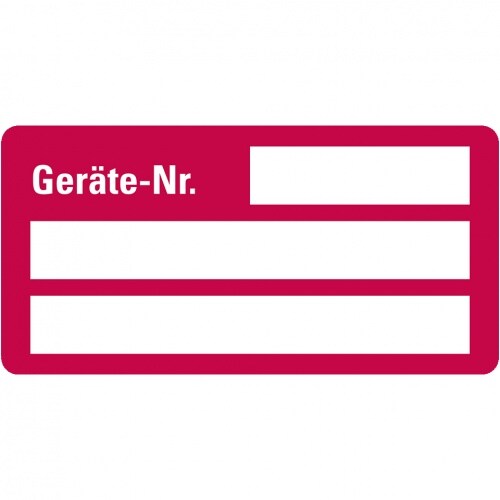 Aufkleber I Inventaretikett Geräte-Nr., rot, Dokumentenfolie, selbstklebend, 50x25mm, 9/Bogen