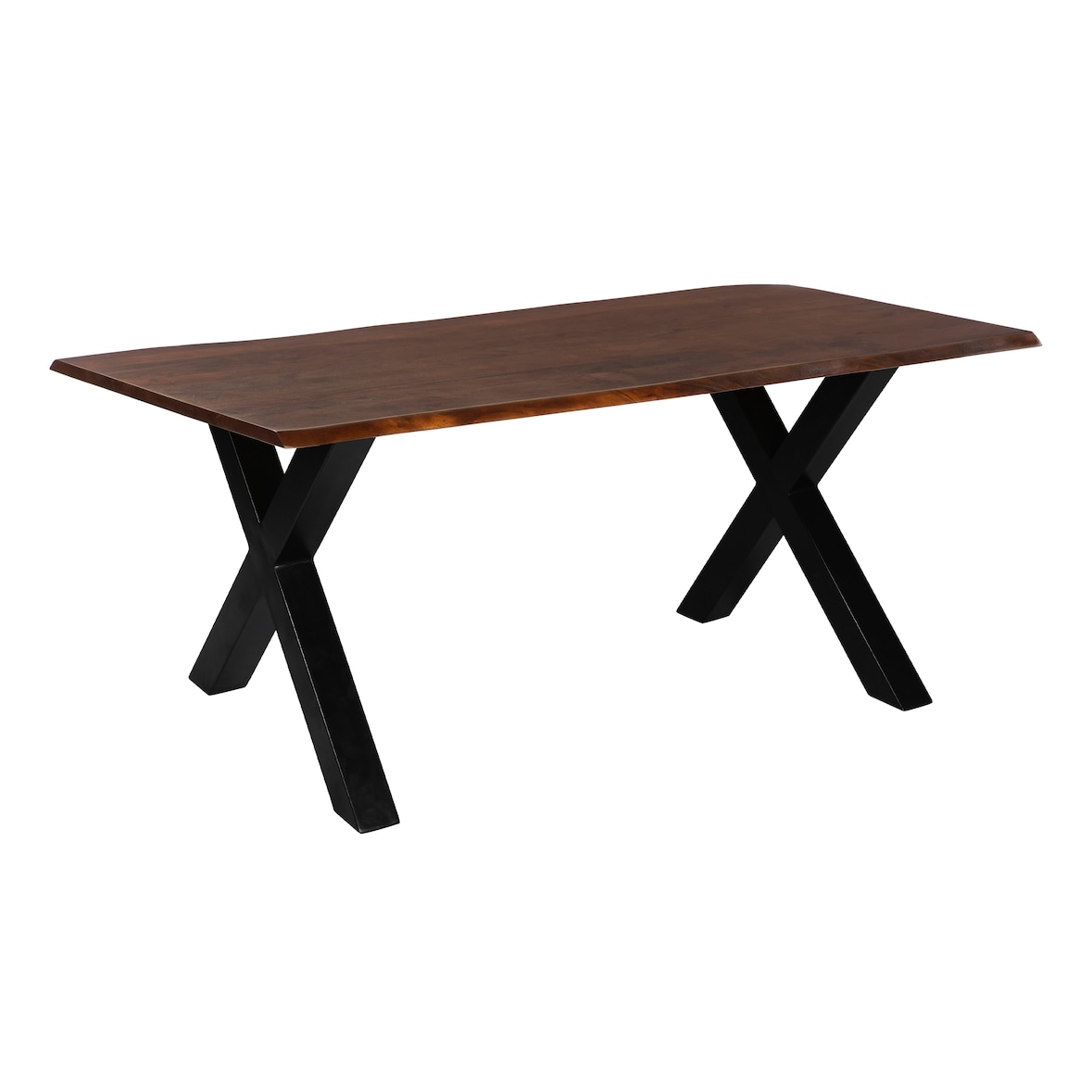 Esstisch Baumkante massiv Akazie kastanienfarben 160 x 85 cm X-Gestell schwarz Roxana